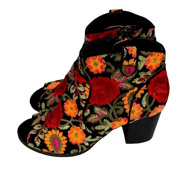 Crown Vintage Shoes - Crown Vintage Frankie Embroidered peep toe Bootie limited edition